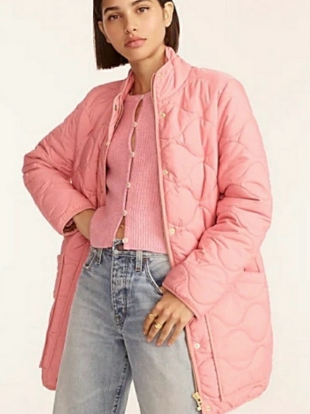 J. Crew Pink Quilted Cocoon Puffer Jacket PrimaLoft Insulation Coat Women's L
